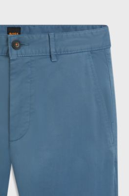 Slim-fit satijnen chino van stretchkatoen, Lichtblauw