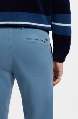 Slim-fit satijnen chino van stretchkatoen, Lichtblauw