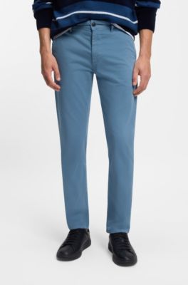 Slim-fit chinos in stretch-cotton satin, Light Blue