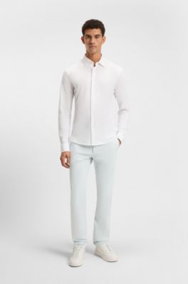 Slim-fit satijnen chino van stretchkatoen, Wit