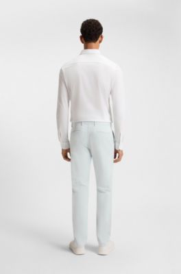 Slim-fit chinos in stretch-cotton satin, White