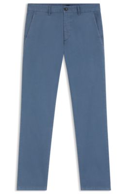 Slim-fit chinos in stretch-cotton satin, Blue