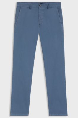 Slim-fit chinos in stretch-cotton satin, Blue