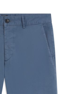 Slim-fit chinos in stretch-cotton satin, Blue