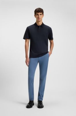 Slim-fit chinos in stretch-cotton satin, Blue