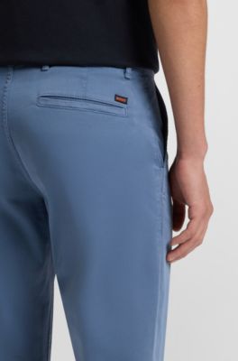 スリムフィットチノ ストレッチコットン サテン, ブルー