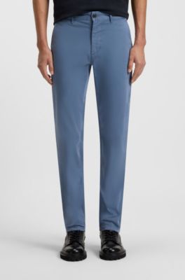 Slim-fit chinos in stretch-cotton satin, Blue