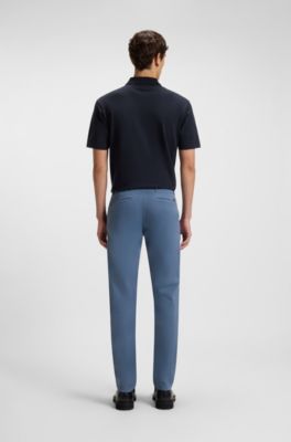 Slim-fit chinos in stretch-cotton satin, Blue