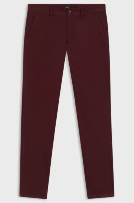 Slim-fit chinos in stretch-cotton satin, Dark Red