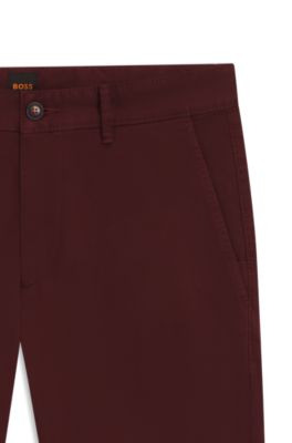 스트레치 코튼 새틴 슬림 핏 치노, 다크 레드