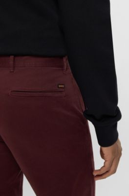 Chino Slim en satin de coton stretch, Rouge sombre