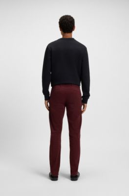Slim-fit chinos in stretch-cotton satin, Dark Red