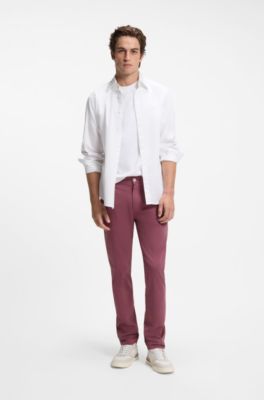 Slim-Fit Hose aus &uuml;berf&auml;rbtem elastischem Satin, Rot