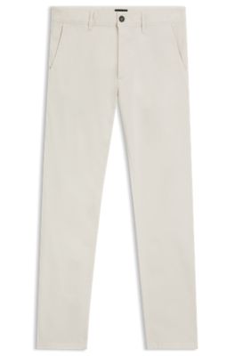 Slim-fit chinos in stretch-cotton satin, Light Beige