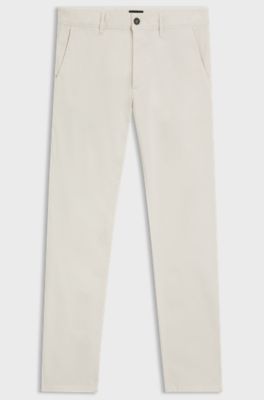 Slim-fit chinos in stretch-cotton satin, Light Beige