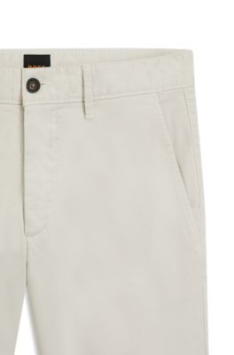 Slim-fit chinos in stretch-cotton satin, Light Beige