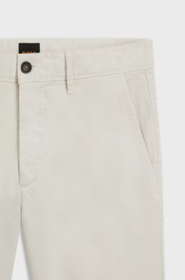 Slim-fit chinos in stretch-cotton satin, Light Beige