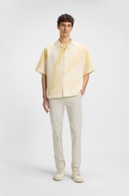 Slim-fit chinos in stretch-cotton satin, Light Beige