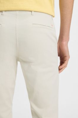 Slim-fit chinos in stretch-cotton satin, Light Beige