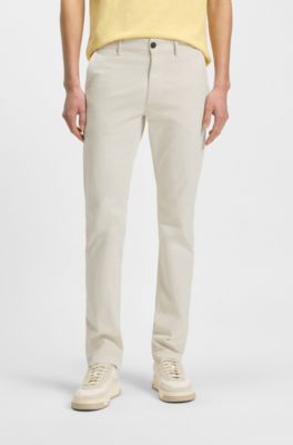 Slim-fit chinos in stretch-cotton satin, Light Beige