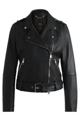 ジャケット BOSS Woman Jacket Black 50510964 001 HUGO - Leather biker jacket with zipped sleeves - Black