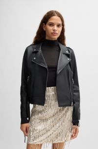 Regular-fit jacket in nappa leather with buckled belt, Black