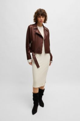 Regular-fit jacket in nappa leather with buckled belt, Brown