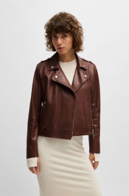 Regular-fit jacket in nappa leather with buckled belt, Brown