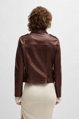 Regular-fit jacket in nappa leather with buckled belt, Brown