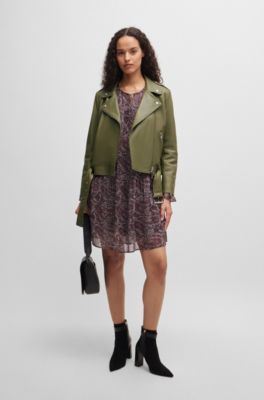 Regular-fit jacket in nappa leather with buckled belt, Dark Green