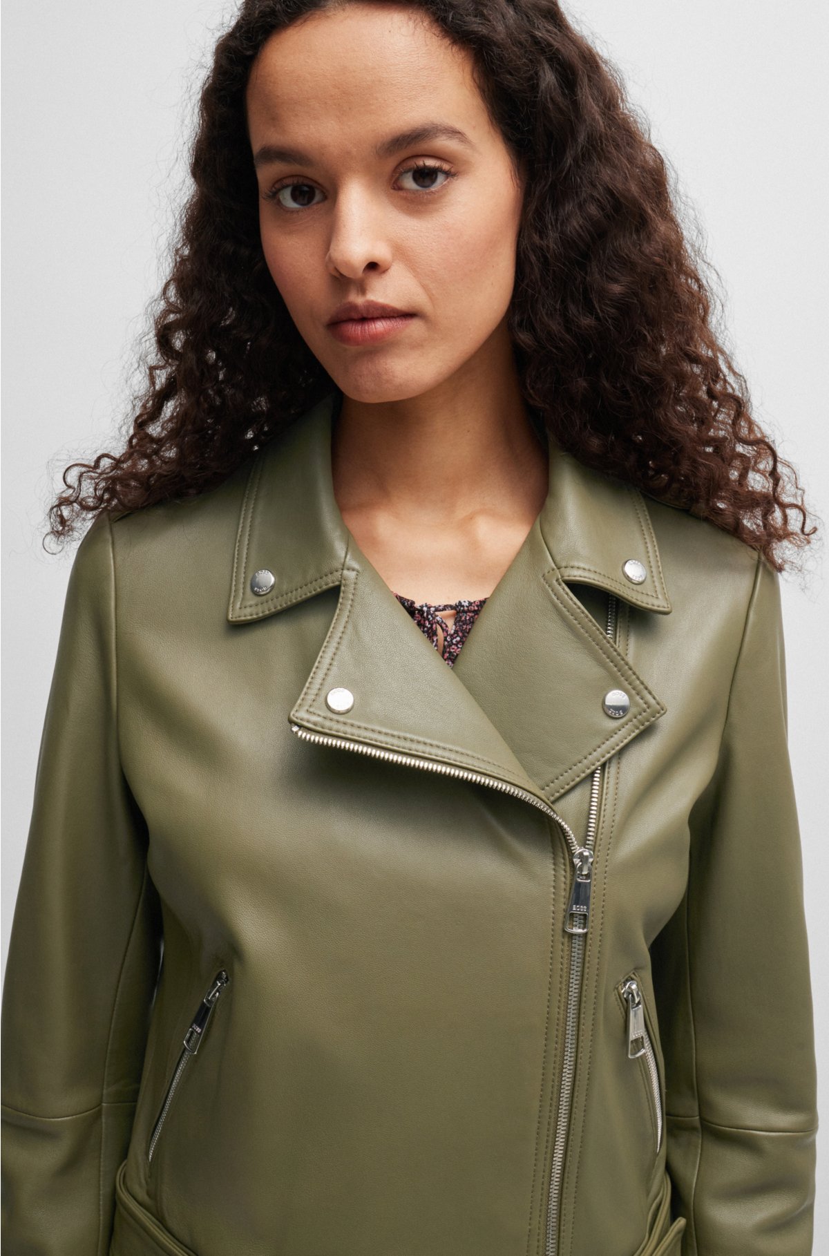 Regular-fit jacket in nappa leather with buckled belt, Dark Green