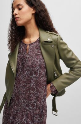 Regular-fit jacket in nappa leather with buckled belt, Dark Green