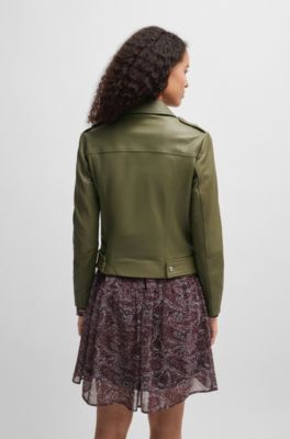 Regular-fit jacket in nappa leather with buckled belt, Dark Green