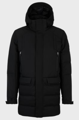 Water-repellent hooded parka with down filling, Black