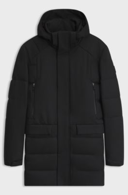 Water-repellent hooded parka with down filling, Black