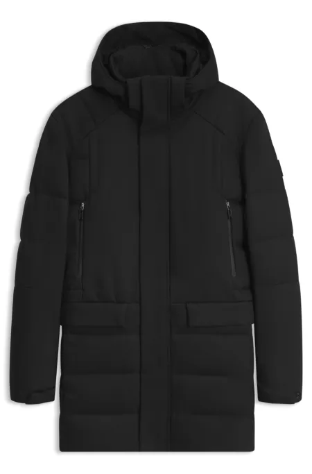 Water-repellent hooded parka with down filling