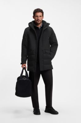 Water-repellent hooded parka with down filling, Black