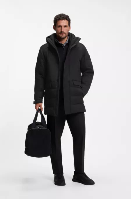 Water-repellent hooded parka with down filling