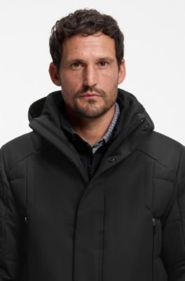 Water-repellent hooded parka with down filling, Black