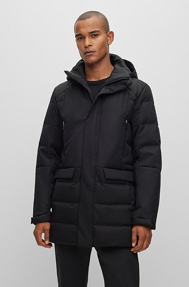 Water-repellent hooded parka with down filling, Black