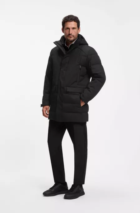 Water-repellent hooded parka with down filling
