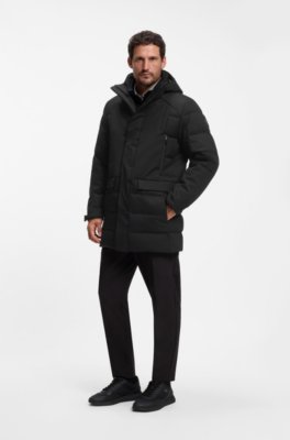 Water-repellent hooded parka with down filling