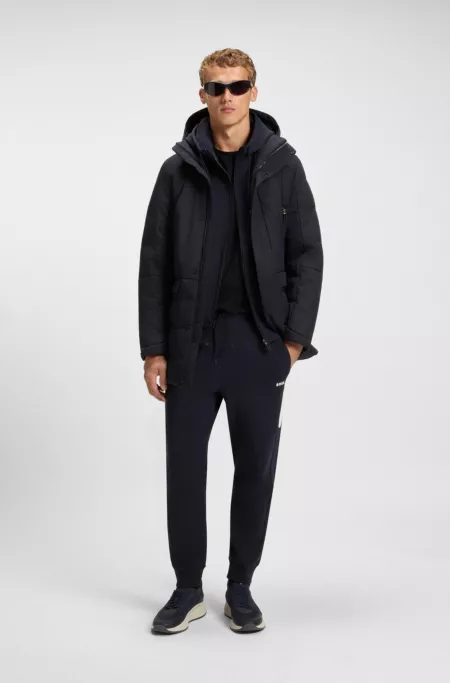 Water-repellent hooded parka with down filling