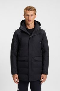 Parka idrorepellente con cappuccio e imbottitura di piume, Blu scuro