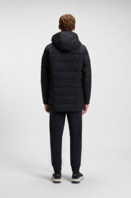 Parka repelente al agua con capucha y relleno de plum&oacute;n, Azul oscuro