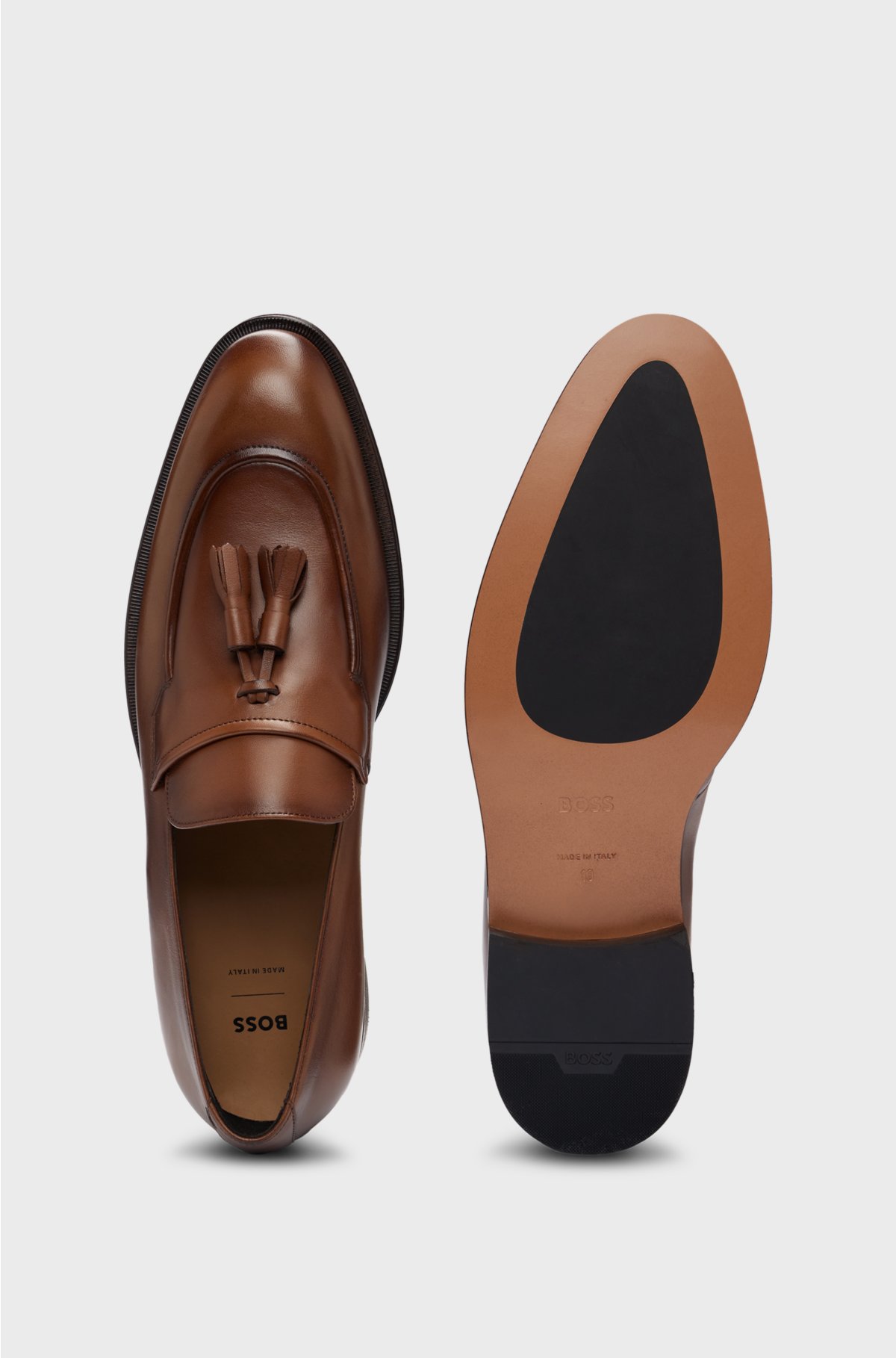 Leather loafers with tassel trim, Brown