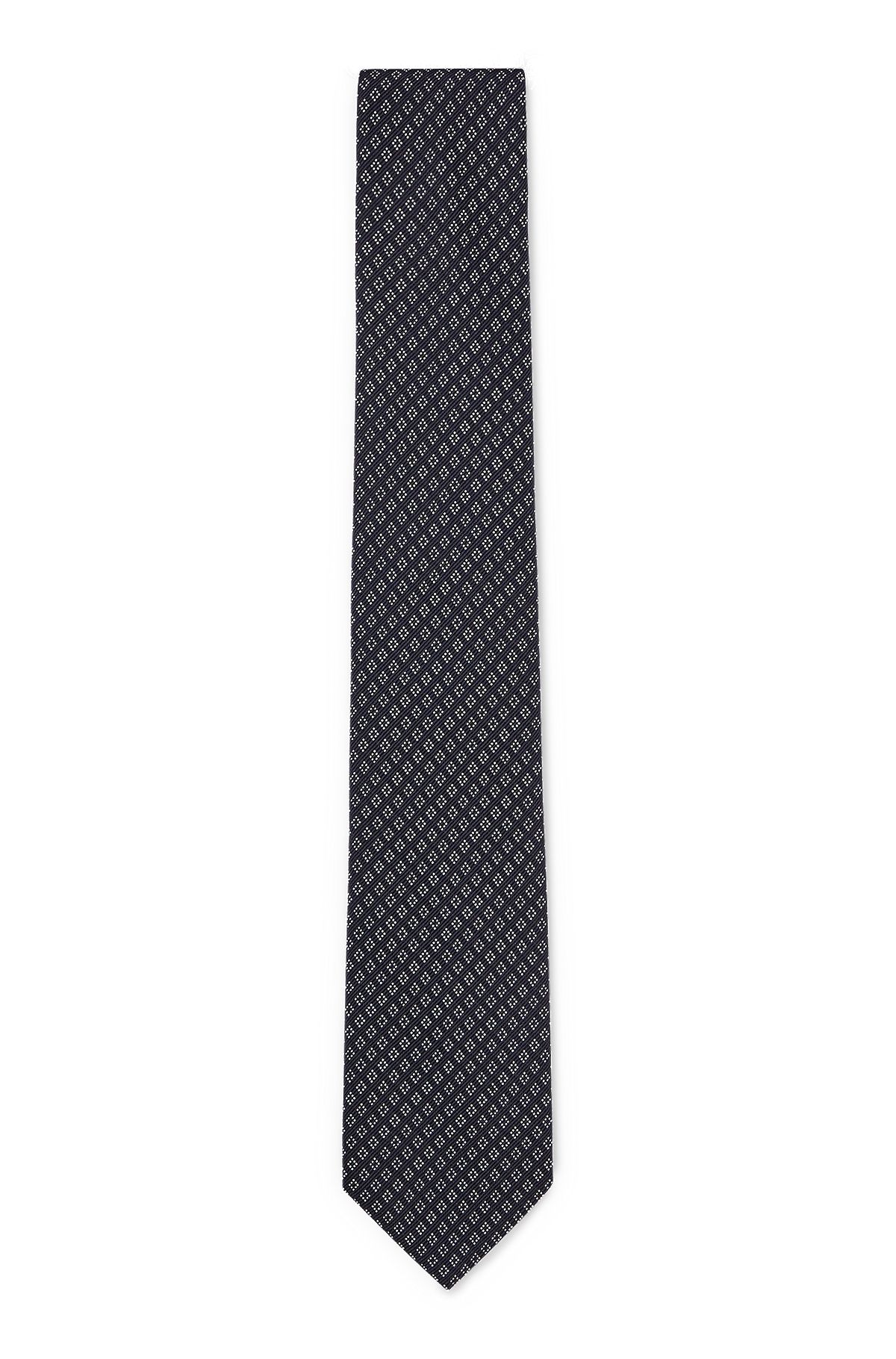 Micro-patterned tie in silk jacquard, Dark Blue