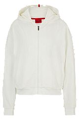 Zip-up hoodie with flock-print stacked logos, White