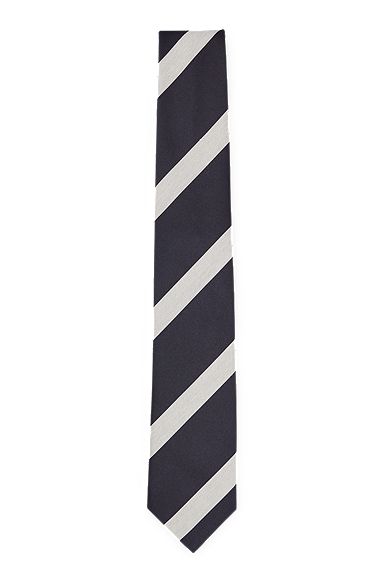 Jacquard-Krawatte aus Seide und Baumwolle mit diagonalen Streifen, Dunkelblau
