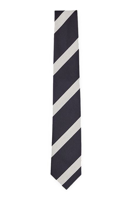 Diagonal-stripe tie in silk-cotton jacquard, Dark Blue